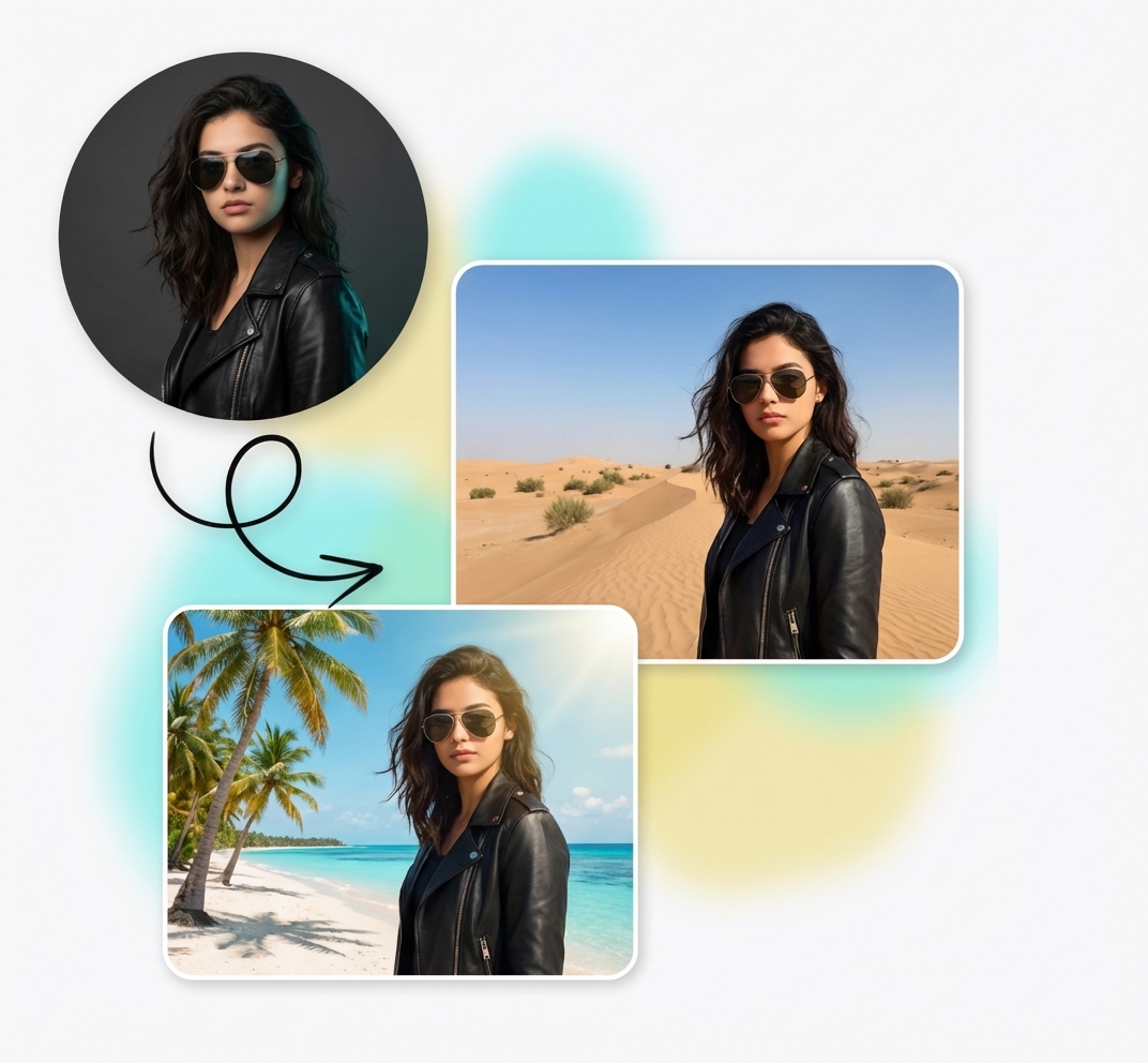 Portrait with realistic AI-generated background