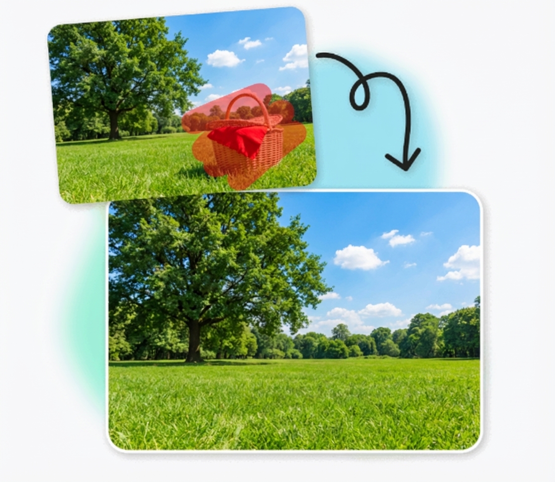 High-quality cleanup result after removing objects from a photo