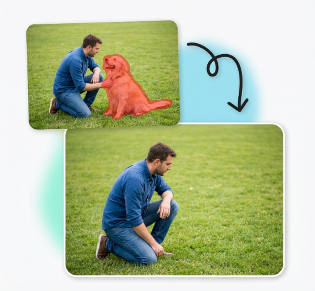 Before and after object removal using AI PhotoCraft