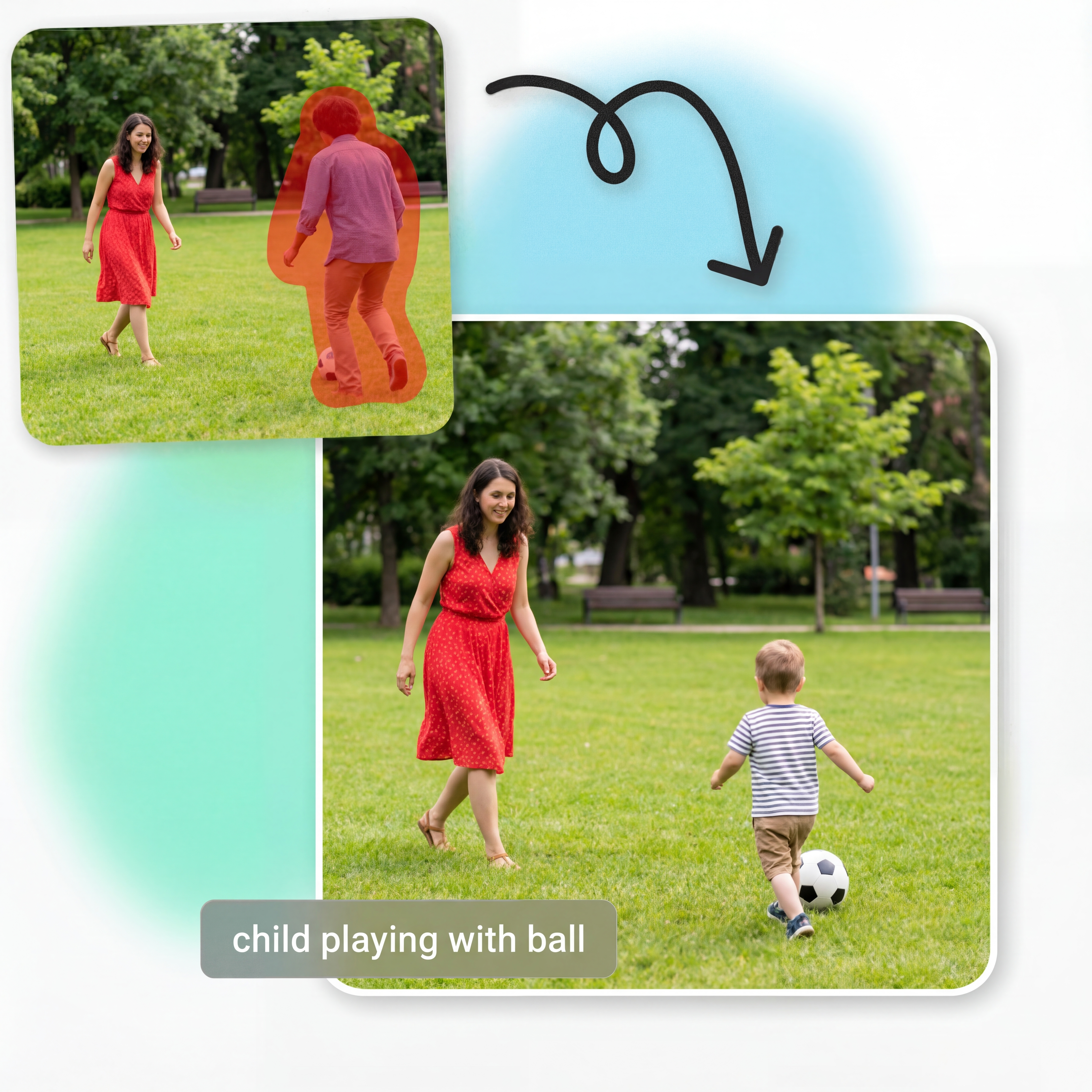 Before and after example of objects added with generative fill