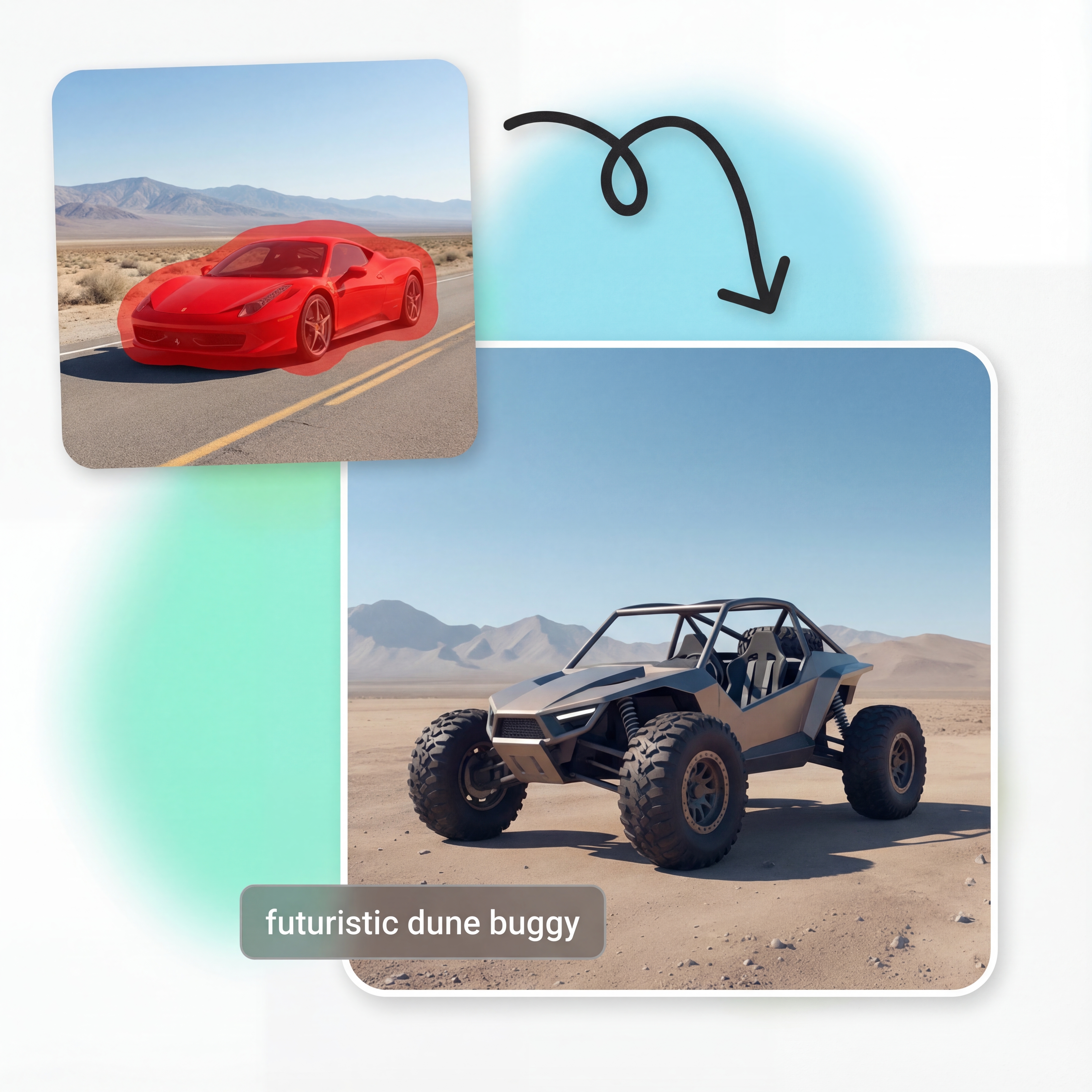 Example of car replaced with another vehicle using generative fill