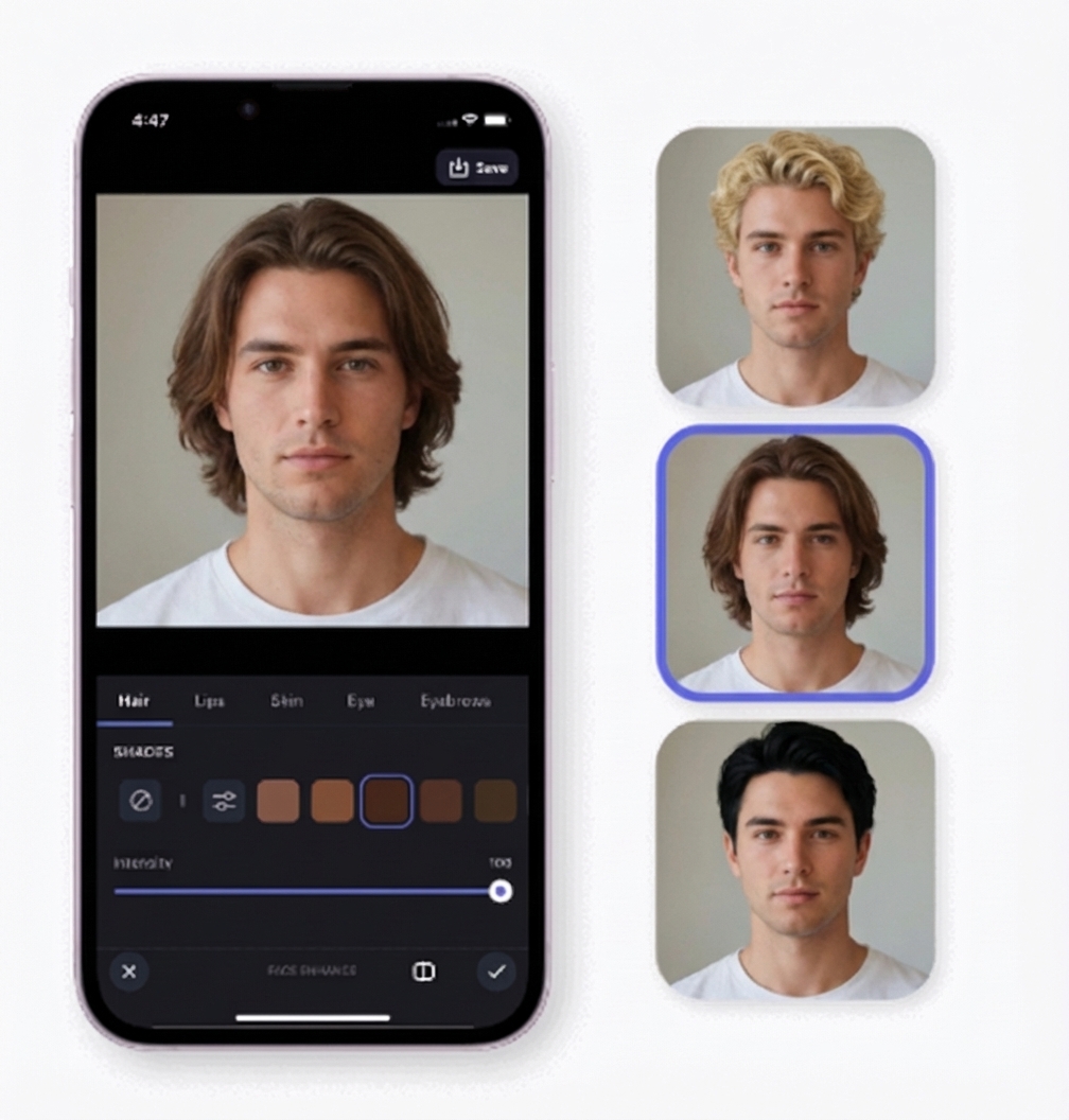 Photo editor showing AI hair color change