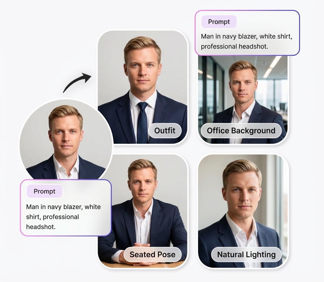 Before and after examples of AI-generated portraits