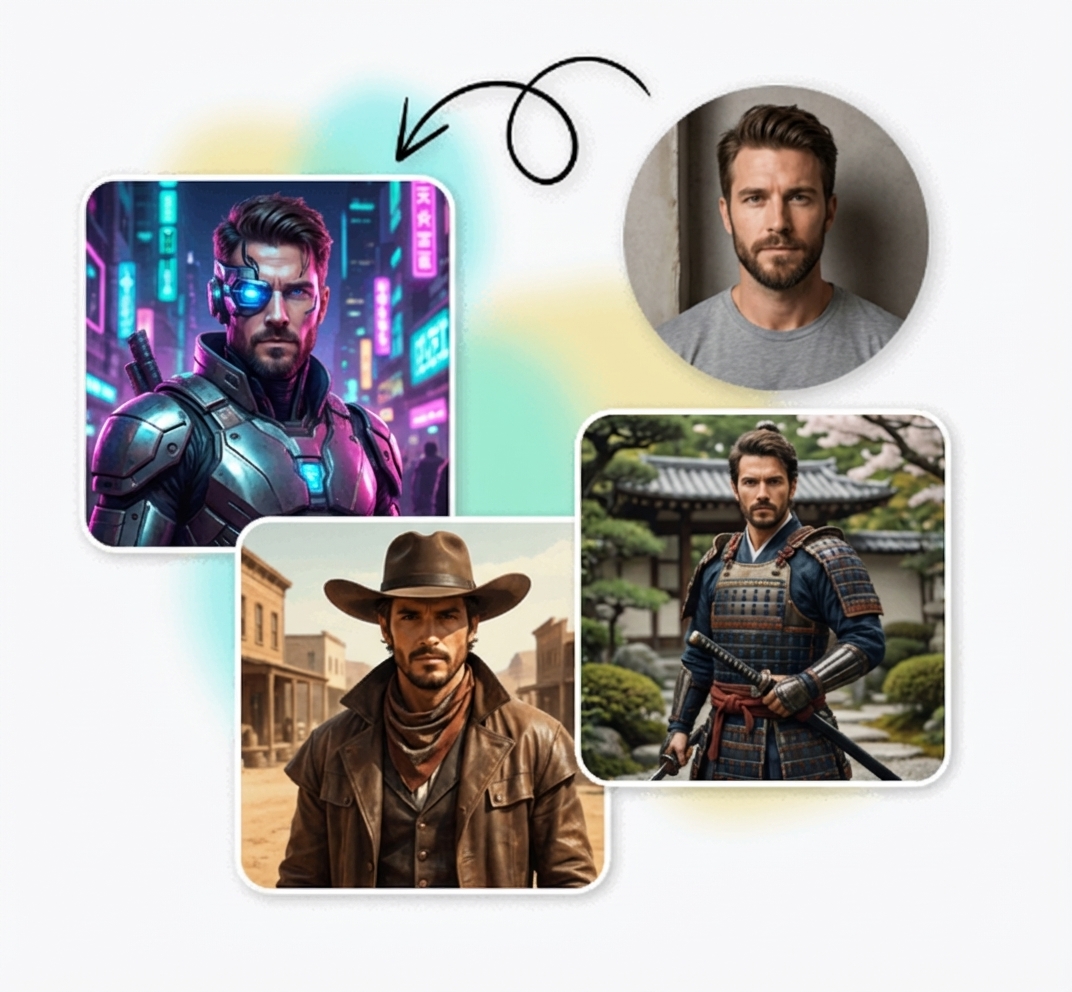 Examples of creative AI portrait transformations