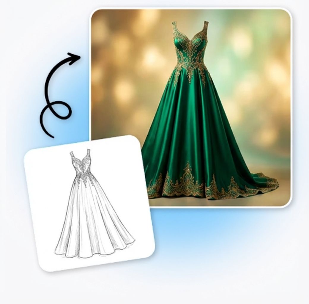 Before and after transformation from sketch to detailed image