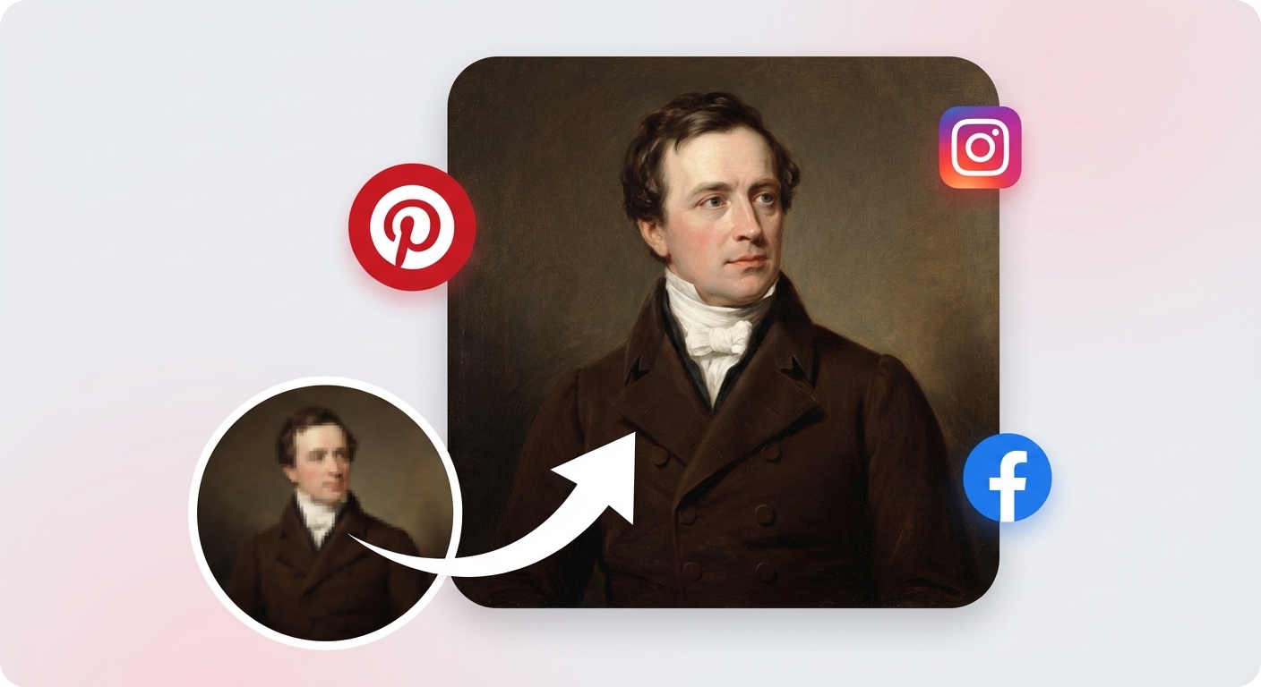 Before and after examples of pixelated images upscaled to high resolution